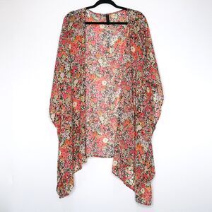 Lane Bryant Womens Kimono‎ One Size Pink Orange Floral Coverup Vacation Feminine